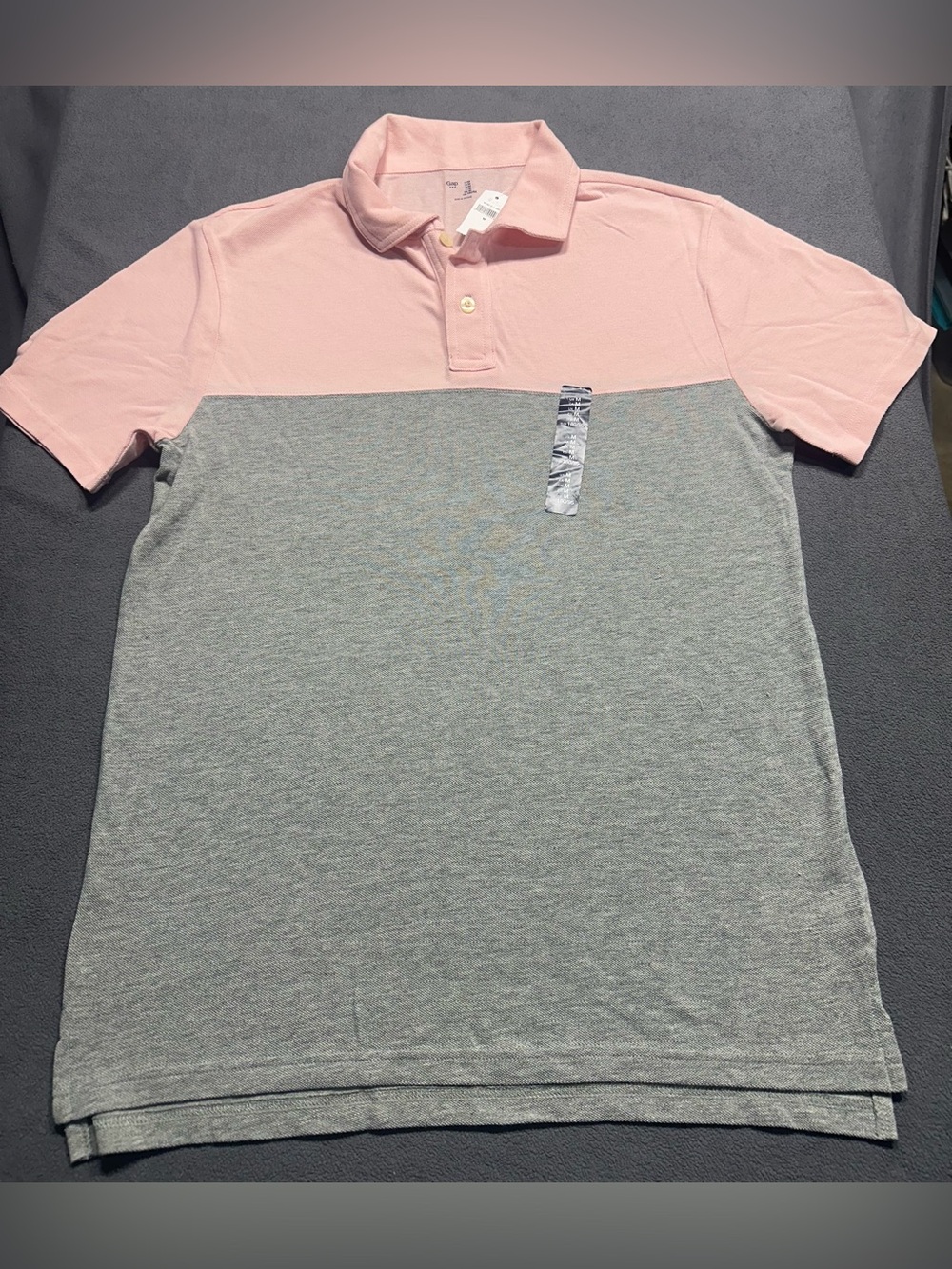 GAP Colorblock Polo in Pink and Heather Gray